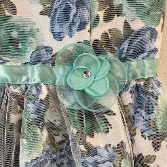 Girls Floral Sleeveless High-Low Dress With Tulle Overlay & Flower Accent 14 - Picture 6 of 14